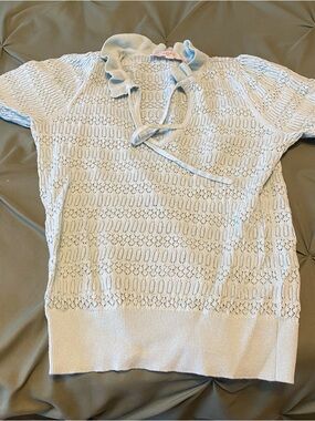 LOFT Pale Blue Open Knit Tie-Front Sweater